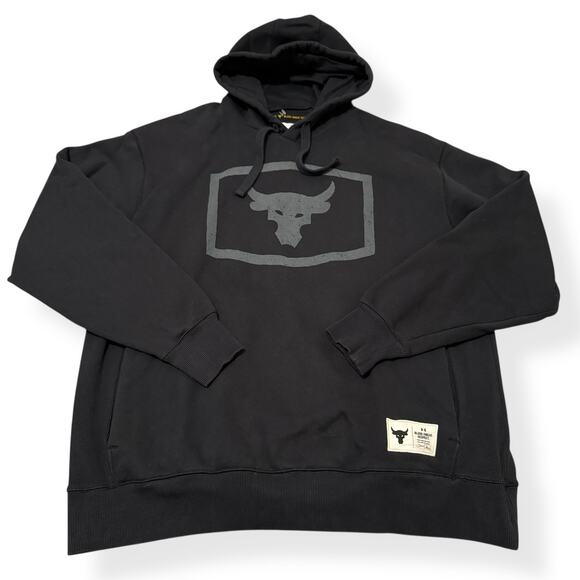 Under Armour Project Rock Pullover Hoodie Black Sweatshirt Mens Size XXL 2XL - Picture 1 of 8